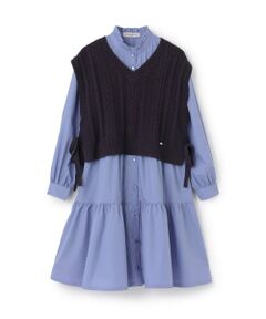 mezzo piano junior / メゾピアノジュニア ミニ丈・ひざ丈ワンピース | 【人気商品再入荷】【直営店で取り扱い無し】ニットベスト＆ティアードワンピースセット