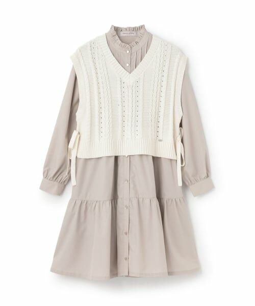 mezzo piano junior / メゾピアノジュニア ミニ丈・ひざ丈ワンピース | 【人気商品再入荷】【直営店で取り扱い無し】ニットベスト＆ティアードワンピースセット（アイボリー）