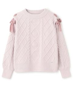 mezzo piano junior / メゾピアノジュニア ニット・セーター | 【人気商品再入荷】【直営店で取り扱い無し】肩レースアップ　ラメ入りモールニット