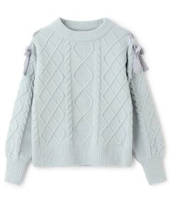 mezzo piano junior / メゾピアノジュニア ニット・セーター | 【人気商品再入荷】【直営店で取り扱い無し】肩レースアップ　ラメ入りモールニット