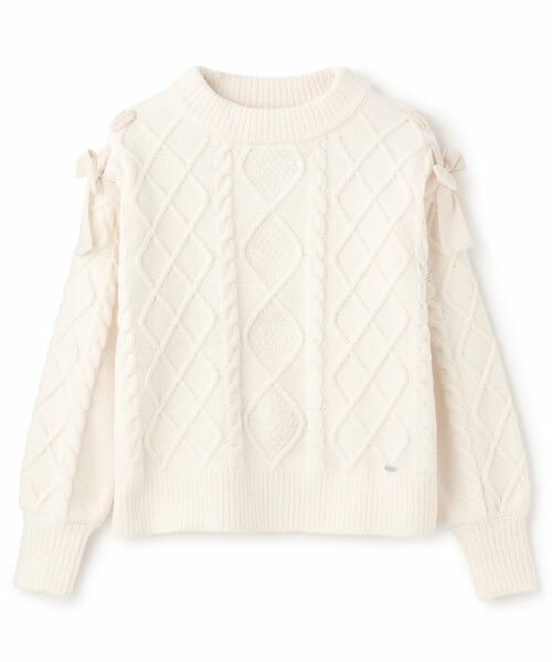 mezzo piano junior / メゾピアノジュニア ニット・セーター | 【人気商品再入荷】【直営店で取り扱い無し】肩レースアップ　ラメ入りモールニット（アイボリー）