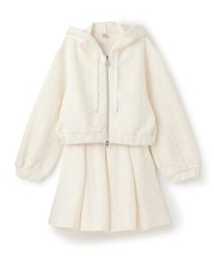 mezzo piano junior / メゾピアノジュニア パーカー | 【人気商品再入荷】【直営店で取り扱い無し】ハートジャカードジップパーカ＆スカパンセットアップ