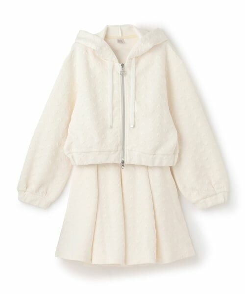 mezzo piano junior / メゾピアノジュニア パーカー | 【人気商品再入荷】【直営店で取り扱い無し】ハートジャカードジップパーカ＆スカパンセットアップ（アイボリー）