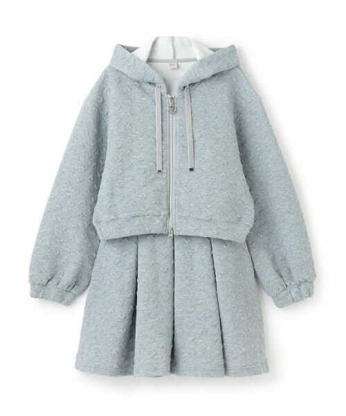 mezzo piano junior / メゾピアノジュニア パーカー | 【人気商品再入荷】【直営店で取り扱い無し】ハートジャカードジップパーカ＆スカパンセットアップ（グレー）