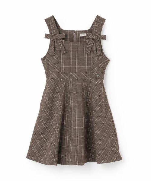 mezzo piano junior / メゾピアノジュニア ミニ丈・ひざ丈ワンピース | 【人気商品再入荷】【直営店で取り扱い無し】ツインリボンジャンパースカート（茶）