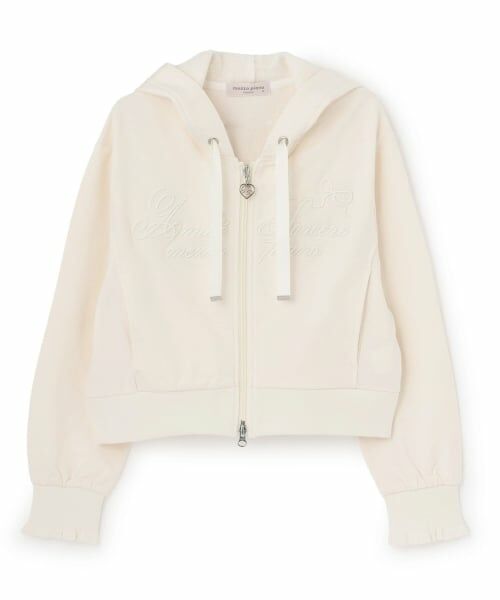 mezzo piano junior / メゾピアノジュニア パーカー | 【人気商品再入荷】【直営店で取り扱い無し】【抗菌・消臭（汗臭）】ショート丈Wジップパーカ（アイボリー）