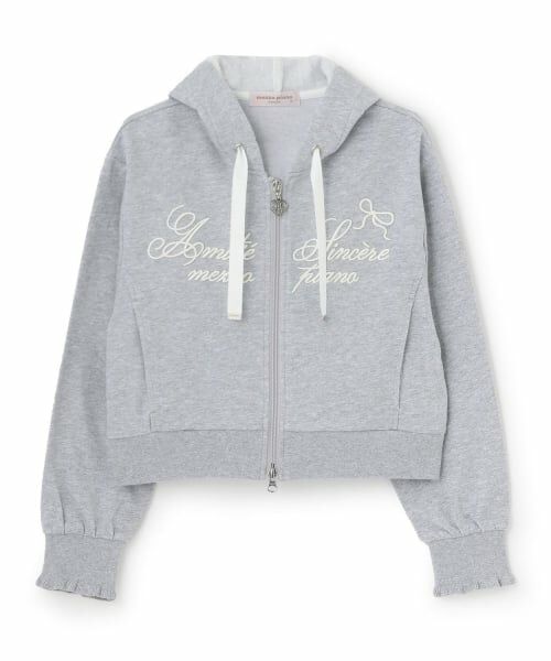 mezzo piano junior / メゾピアノジュニア パーカー | 【人気商品再入荷】【直営店で取り扱い無し】【抗菌・消臭（汗臭）】ショート丈Wジップパーカ（グレー）