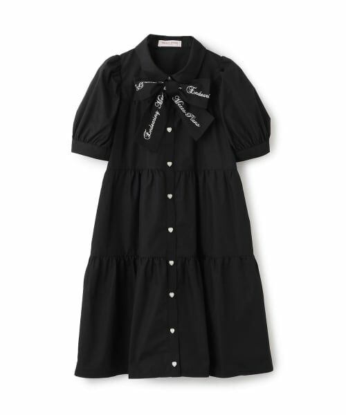 mezzo piano junior / メゾピアノジュニア ミニ丈・ひざ丈ワンピース | 【人気商品再入荷】【直営店で取り扱い無し】リボンつきティアードワンピース（黒）