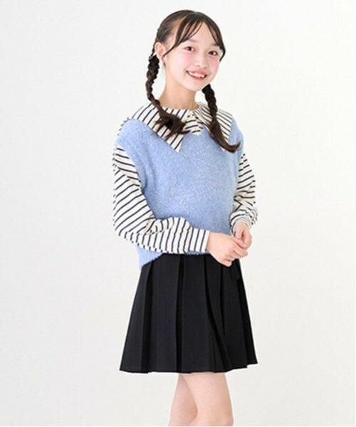 mezzo piano junior / メゾピアノジュニア ショート・ハーフ・半端丈パンツ | ハートバックルベルト ボックスプリーツスカパン(黒)