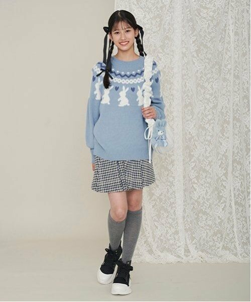 mezzo piano junior / メゾピアノジュニア ショート・ハーフ・半端丈パンツ | 千鳥柄ジャカードスカパン（黒）