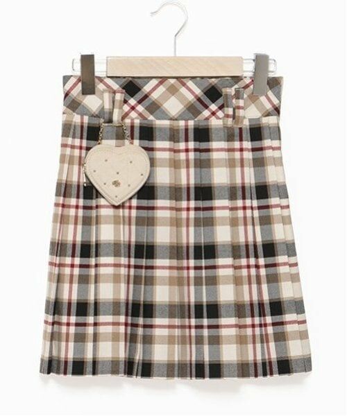 mezzo piano junior / メゾピアノジュニア ミニ・ひざ丈スカート | ハートミニバッグ付き別注チェックプリーツスカート（ベージュ）