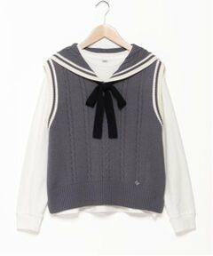mezzo piano junior / メゾピアノジュニア ニット・セーター | セーラーニットベスト&Tシャツセット