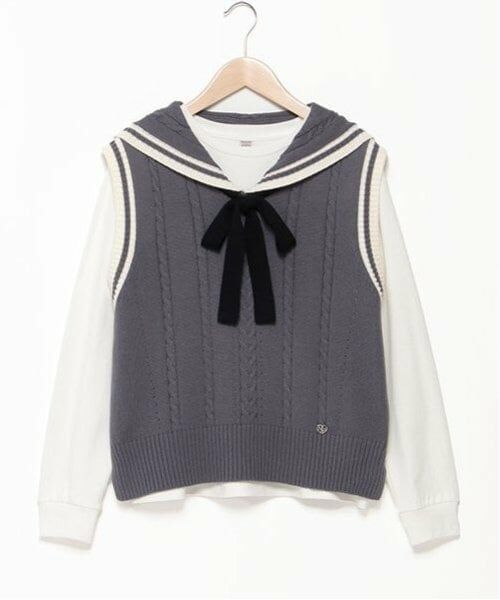 mezzo piano junior / メゾピアノジュニア ニット・セーター | セーラーニットベスト&Tシャツセット（グレー）