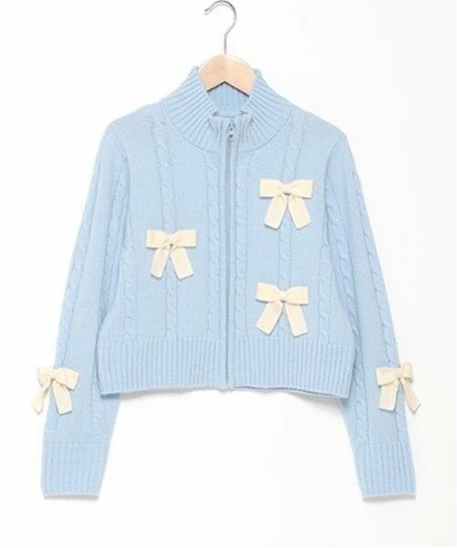 mezzo piano junior / メゾピアノジュニア カーディガン・ボレロ | Wジップリボンカーディガン（サックス）