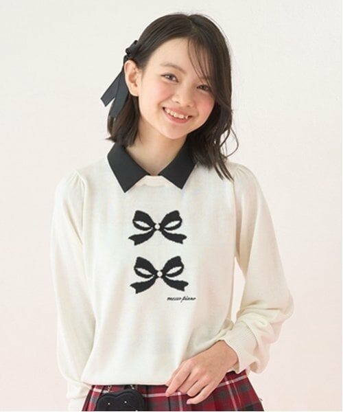 mezzo piano junior / メゾピアノジュニア ニット・セーター | 衿つきリボンニット（オフ ホワイト）