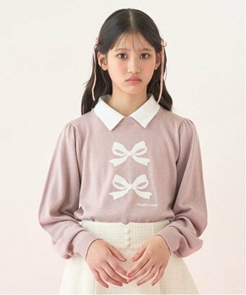 mezzo piano junior / メゾピアノジュニア ニット・セーター | 衿つきリボンニット（ピンク）