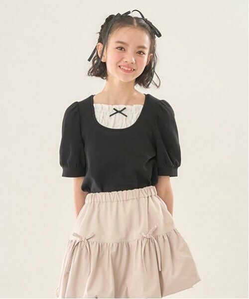 mezzo piano junior / メゾピアノジュニア Tシャツ | 布帛切り替えTシャツ(7分丈)(黒)