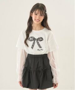 mezzo piano junior / メゾピアノジュニア Tシャツ | 袖チュールレイヤードTシャツ