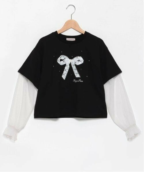 mezzo piano junior / メゾピアノジュニア Tシャツ | 袖チュールレイヤードTシャツ（黒）