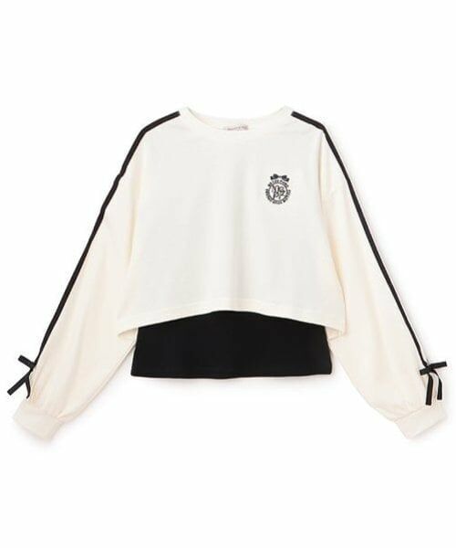 mezzo piano junior / メゾピアノジュニア Tシャツ | サイドライン&リボン長袖Tシャツ　タンクトップセット（オフ ホワイト）
