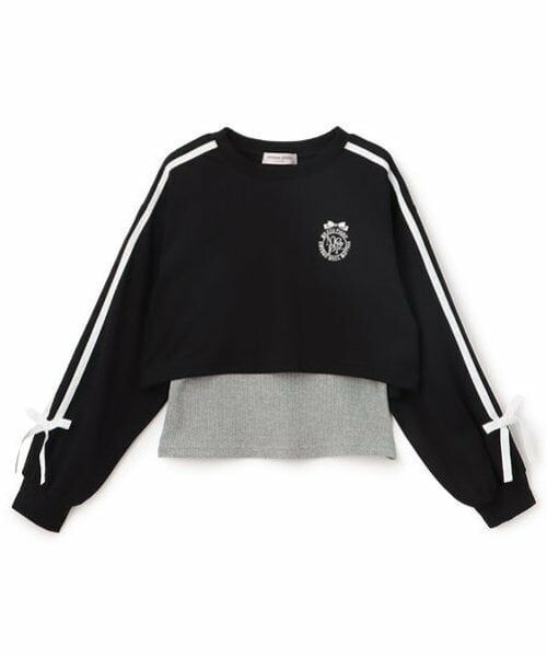 mezzo piano junior / メゾピアノジュニア Tシャツ | サイドライン&リボン長袖Tシャツ　タンクトップセット（黒）