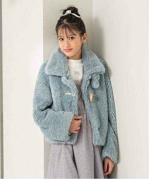 mezzo piano junior / メゾピアノジュニア その他アウター | ふわもこボア　2WAYダッフルコート（ライト ブルー）