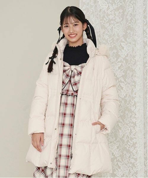 mezzo piano junior / メゾピアノジュニア その他アウター | 【撥水】ベルトつきリボンポケットロングダウン（薄ベージュ）