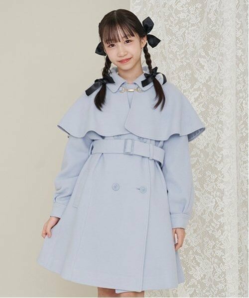 mezzo piano junior / メゾピアノジュニア その他アウター | ケープつきマルチカラーコート（サックス）