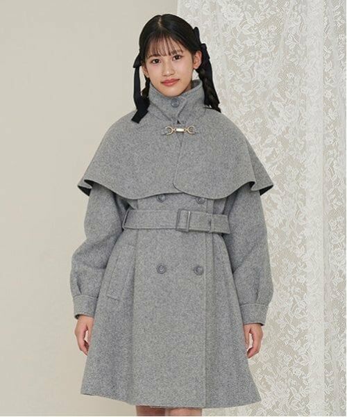 mezzo piano junior / メゾピアノジュニア その他アウター | ケープつきマルチカラーコート（グレー）