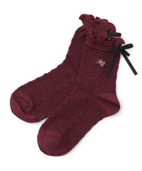 mezzo piano junior / メゾピアノジュニア ソックス | フリルリボンソックス（エンジ）