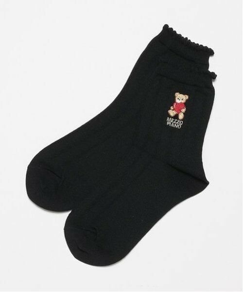 mezzo piano junior / メゾピアノジュニア ソックス | くまさん刺しゅうソックス（黒）