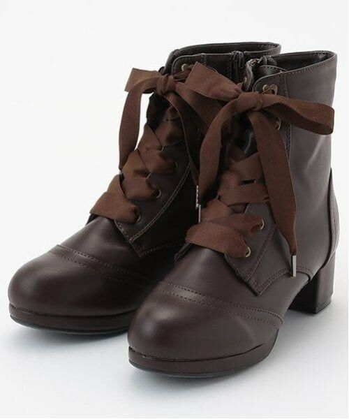 mezzo piano junior / メゾピアノジュニア ブーツ（ショート丈） | サテンリボンレースアップショートブーツ（茶）