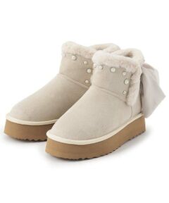 mezzo piano junior / メゾピアノジュニア ブーツ（ショート丈） | パール×りぼんムートン風ブーツ