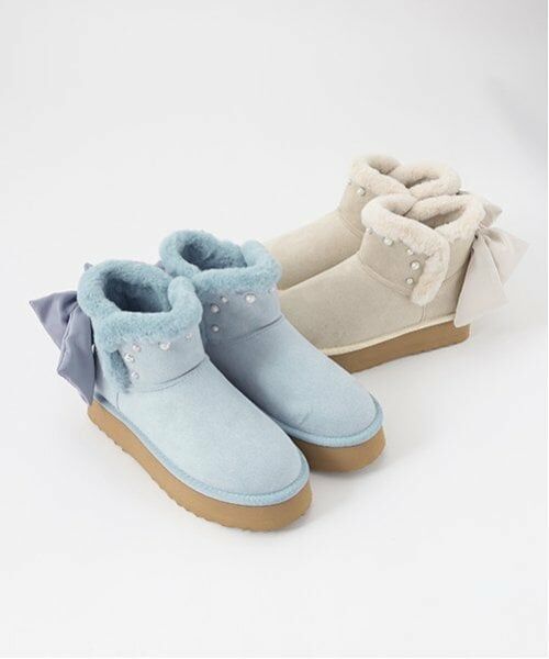 mezzo piano junior / メゾピアノジュニア ブーツ（ショート丈） | パール×りぼんムートン風ブーツ | 詳細10