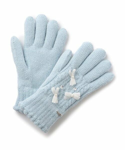 mezzo piano junior / メゾピアノジュニア 手袋 | 裏シャギーリボン手袋（ライト ブルー）