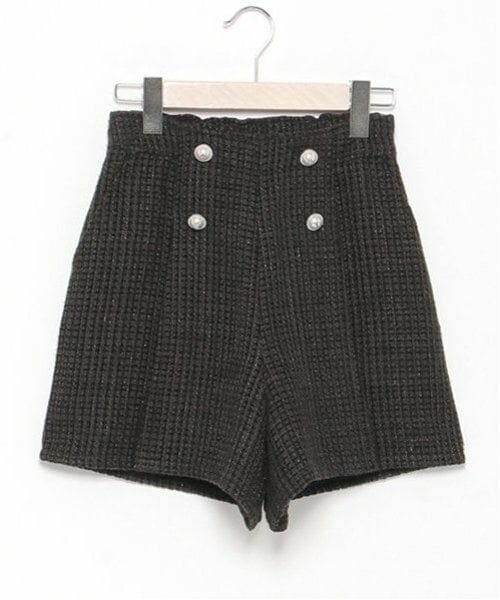 mezzo piano junior / メゾピアノジュニア ショート・ハーフ・半端丈パンツ | パールボタンショートパンツ（チャコール）