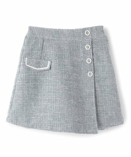 mezzo piano junior / メゾピアノジュニア ショート・ハーフ・半端丈パンツ | ツイード素材ラップショートパンツ（ブルー）