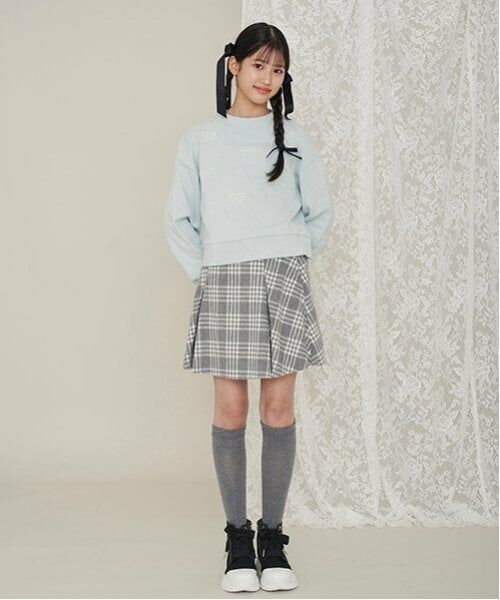 mezzo piano junior / メゾピアノジュニア ショート・ハーフ・半端丈パンツ | ウエストベルトシャギーチェックスカパン（暖かインナーパンツ）（黒）