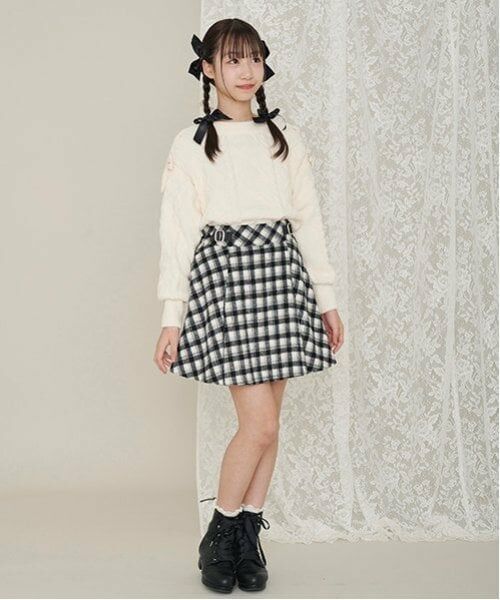 mezzo piano junior / メゾピアノジュニア ショート・ハーフ・半端丈パンツ | ウエストベルトシャギーチェックスカパン（暖かインナーパンツ） | 詳細14