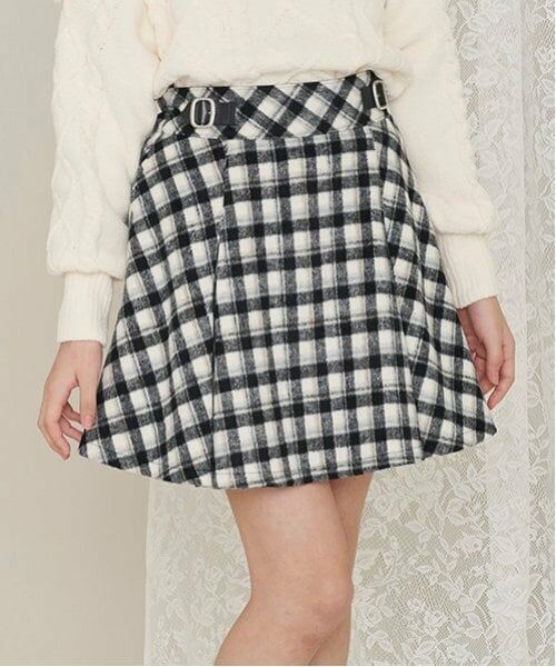 mezzo piano junior / メゾピアノジュニア ショート・ハーフ・半端丈パンツ | ウエストベルトシャギーチェックスカパン（暖かインナーパンツ）（グレー）