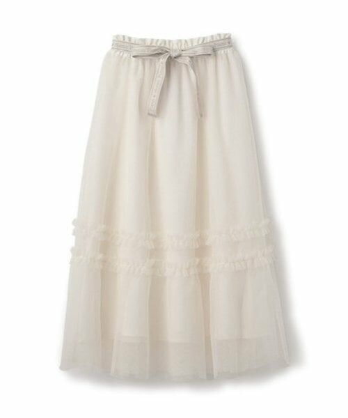 mezzo piano junior / メゾピアノジュニア ミニ・ひざ丈スカート | リボンベルトフリルチュールスカート（アイボリー）