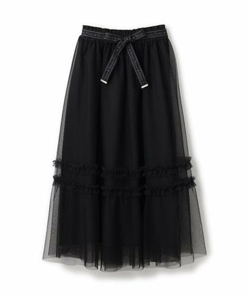 mezzo piano junior / メゾピアノジュニア ミニ・ひざ丈スカート | リボンベルトフリルチュールスカート（黒）