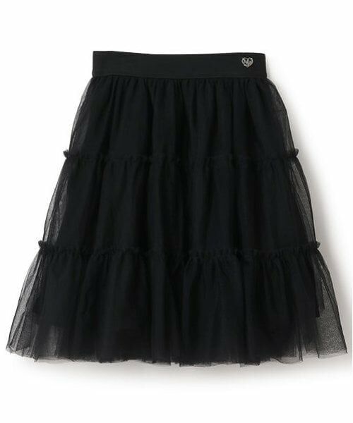 mezzo piano junior / メゾピアノジュニア ミニ・ひざ丈スカート | ふんわりフリルチュールスカート（黒）