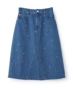 mezzo piano junior / メゾピアノジュニア ミニ・ひざ丈スカート | パール×ラインストーン　デニムミディスカート