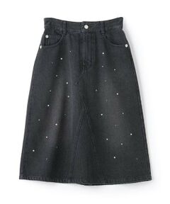 mezzo piano junior / メゾピアノジュニア ミニ・ひざ丈スカート | パール×ラインストーン　デニムミディスカート
