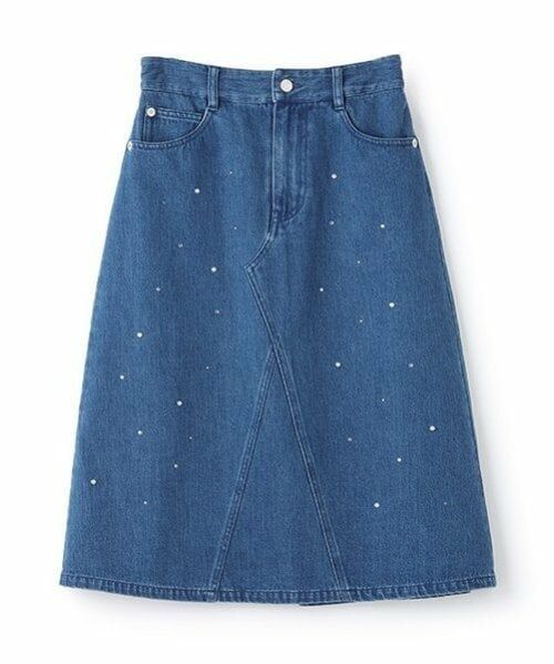 mezzo piano junior / メゾピアノジュニア ミニ・ひざ丈スカート | パール×ラインストーン　デニムミディスカート（ブルー）
