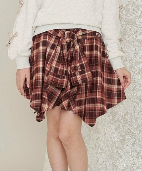 mezzo piano junior / メゾピアノジュニア ショート・ハーフ・半端丈パンツ | 結びシャツ風スカパン（エンジ）