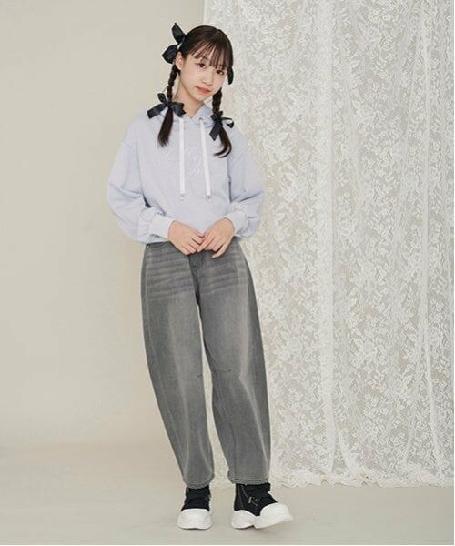 mezzo piano junior / メゾピアノジュニア その他パンツ | ウエスト細見えバレルレッグデニムパンツ（黒）