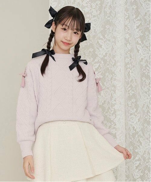 mezzo piano junior / メゾピアノジュニア ニット・セーター | 肩レースアップ　ラメ入りモールニット | 詳細10