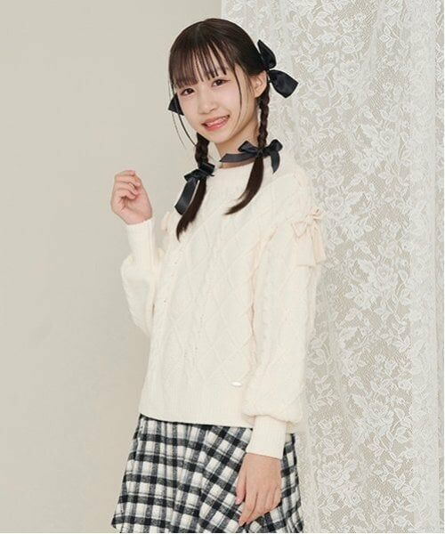 mezzo piano junior / メゾピアノジュニア ニット・セーター | 肩レースアップ　ラメ入りモールニット | 詳細11